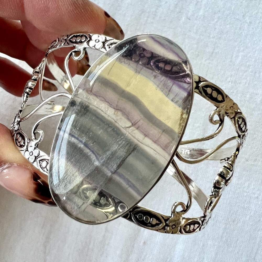 925 Intuition 5D Banded Fluorite Cuff Bracelet